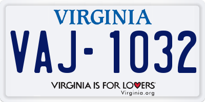 VA license plate VAJ1032