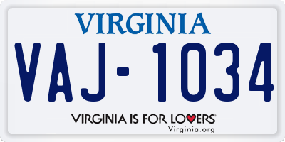 VA license plate VAJ1034
