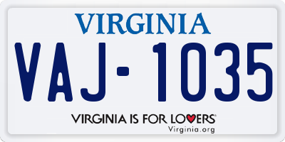 VA license plate VAJ1035