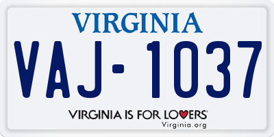 VA license plate VAJ1037