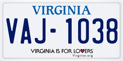 VA license plate VAJ1038