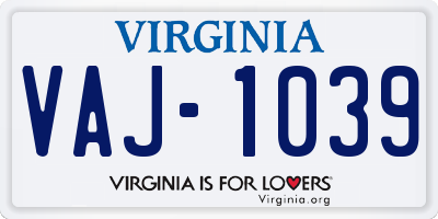 VA license plate VAJ1039