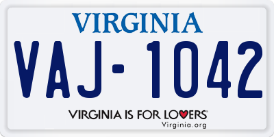 VA license plate VAJ1042