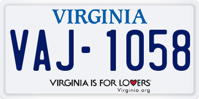 VA license plate VAJ1058