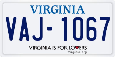VA license plate VAJ1067