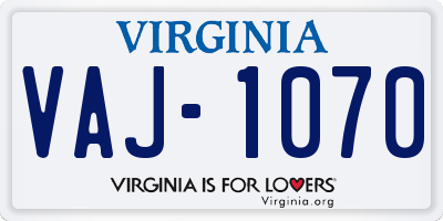 VA license plate VAJ1070