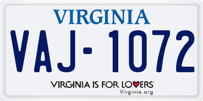 VA license plate VAJ1072