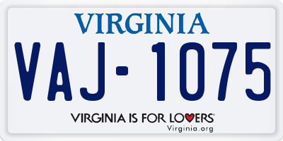 VA license plate VAJ1075