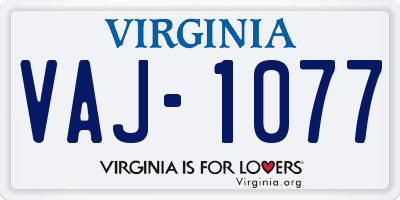 VA license plate VAJ1077