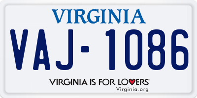 VA license plate VAJ1086