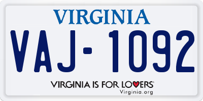 VA license plate VAJ1092