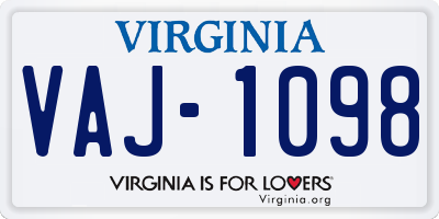 VA license plate VAJ1098
