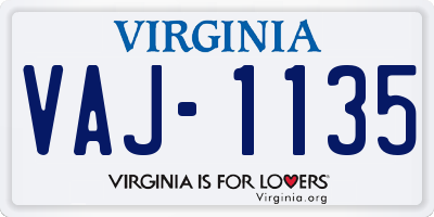 VA license plate VAJ1135