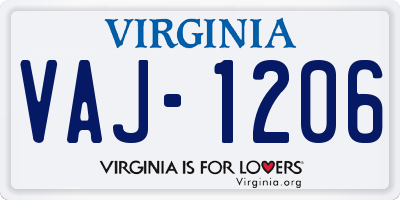 VA license plate VAJ1206