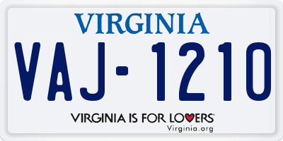 VA license plate VAJ1210