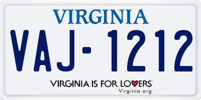 VA license plate VAJ1212