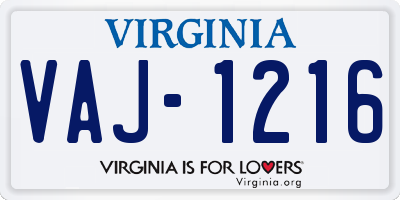 VA license plate VAJ1216