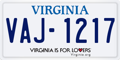 VA license plate VAJ1217