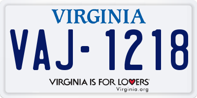 VA license plate VAJ1218