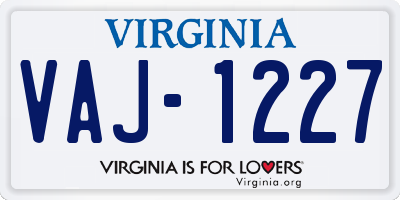 VA license plate VAJ1227