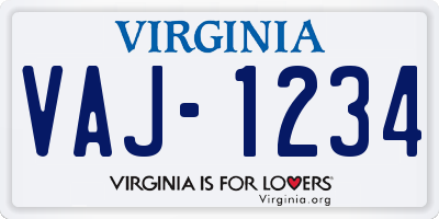 VA license plate VAJ1234