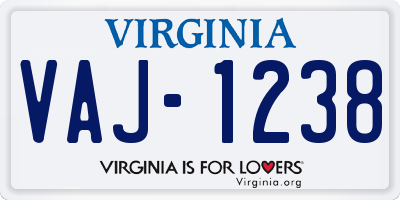 VA license plate VAJ1238