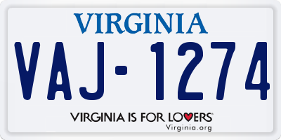 VA license plate VAJ1274