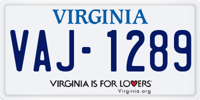 VA license plate VAJ1289