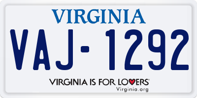 VA license plate VAJ1292