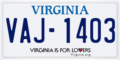 VA license plate VAJ1403