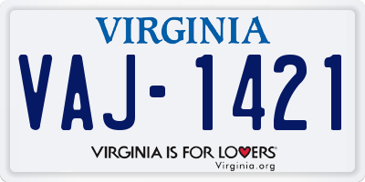 VA license plate VAJ1421