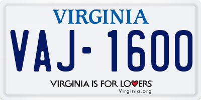 VA license plate VAJ1600