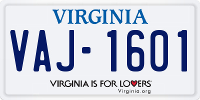 VA license plate VAJ1601