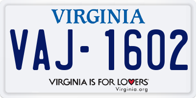 VA license plate VAJ1602