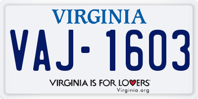 VA license plate VAJ1603