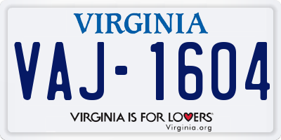 VA license plate VAJ1604