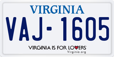 VA license plate VAJ1605