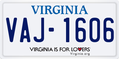 VA license plate VAJ1606