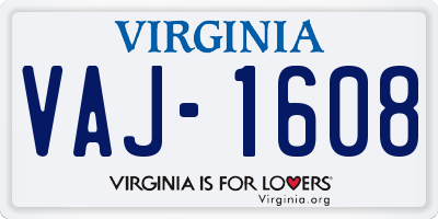 VA license plate VAJ1608