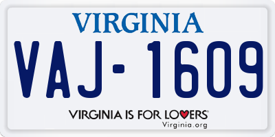 VA license plate VAJ1609