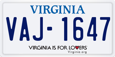 VA license plate VAJ1647