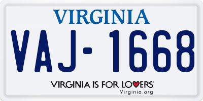 VA license plate VAJ1668