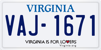 VA license plate VAJ1671