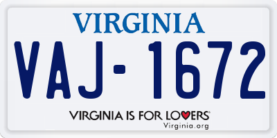VA license plate VAJ1672