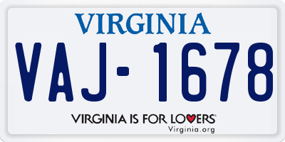 VA license plate VAJ1678