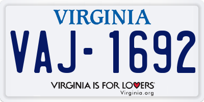 VA license plate VAJ1692