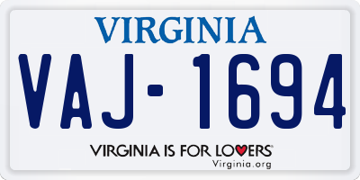 VA license plate VAJ1694