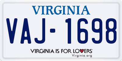 VA license plate VAJ1698