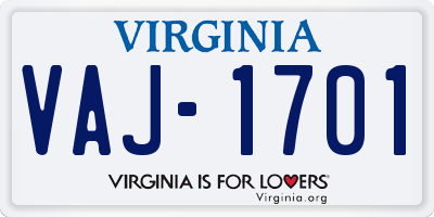 VA license plate VAJ1701
