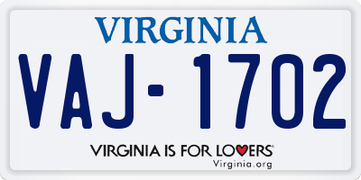 VA license plate VAJ1702